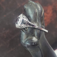 10k white gold c.20's c.30's Art Deco Garnet filigree Ring