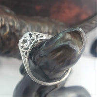 18k gold white gold Edwardian bow filigree champagne diamond Ring