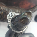 18k gold white gold Edwardian bow filigree champagne diamond Ring