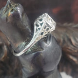 18k gold white gold Edwardian bow filigree champagne diamond Ring
