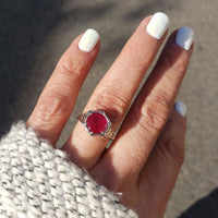 Platinum Burma Ruby filigree c.1920's tulip flower ring