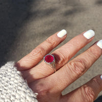 Platinum Burma Ruby filigree c.1920's tulip flower ring