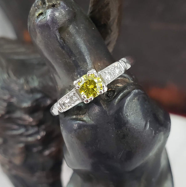 Palladium yellow diamond engagement ring