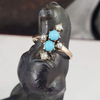 10k gold Victorian turquoise & pearl estate ring