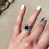 Platinum Art Deco blue sapphire & diamond vintage ring