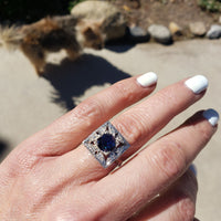 Platinum Art Deco blue sapphire and diamond vintage ring