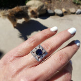 Platinum Art Deco blue sapphire & diamond vintage ring