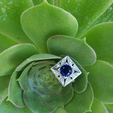 Platinum Art Deco blue sapphire & diamond vintage ring