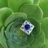 Platinum Art Deco blue sapphire and diamond vintage ring