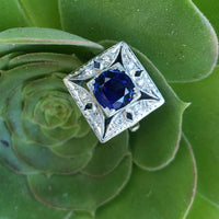 Platinum Art Deco blue sapphire & diamond vintage ring