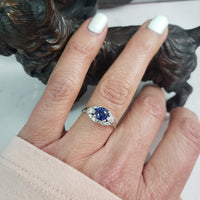 14k white gold vintage blue sapphire Deco ring