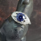 14k white gold vintage blue sapphire Deco ring