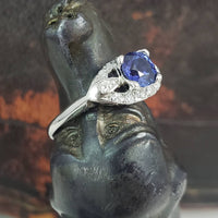 14k white gold vintage blue sapphire Deco ring