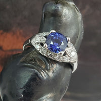 14k white gold vintage blue sapphire Deco ring