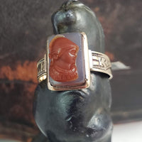 14k gold Victorian carved agate trojan warrior estate ring