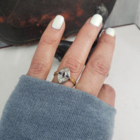 18k gold two diamond & sapphire Deco c.30's navette Ring