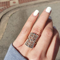 Platinum & 18k yellow gold diamond Edwardian filigree glove shield Ring