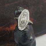 Platinum & 18k yellow gold diamond Deco c.20's glove shield Ring