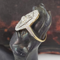 Platinum & 18k yellow gold diamond Deco c.20's glove shield Ring