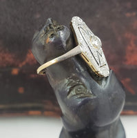Platinum & 18k yellow gold diamond Deco c.20's glove shield Ring