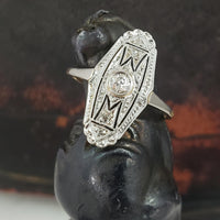Platinum & 18k yellow gold diamond Deco c.20's glove shield Ring