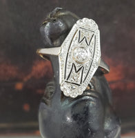 Platinum & 18k yellow gold diamond Deco c.20's glove shield Ring