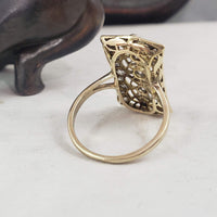Platinum & 18k yellow gold diamond Edwardian filigree glove shield Ring