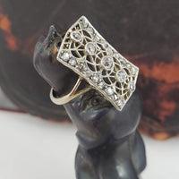 Platinum & 18k yellow gold diamond Edwardian filigree glove shield Ring