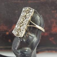 Platinum & 18k yellow gold diamond Edwardian filigree glove shield Ring