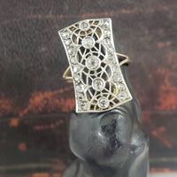Platinum & 18k yellow gold diamond Edwardian filigree glove shield Ring