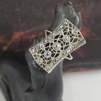 Platinum & 18k yellow gold diamond Edwardian filigree glove shield Ring