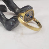 18k gold two diamond & sapphire Deco c.30's navette Ring