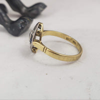 18k gold two diamond & sapphire Deco c.30's navette Ring