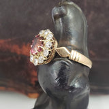 18k yellow gold pink tourmaline & mine cut diamond halo estate ring