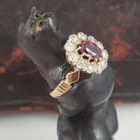 18k yellow gold pink tourmaline & mine cut diamond halo estate ring