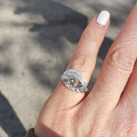 14k gold white RETRO mid century champagne diamond Ring