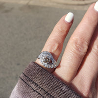 14k gold white RETRO mid century champagne diamond Ring