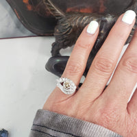 14k gold white RETRO mid century champagne diamond Ring