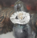 14k gold white RETRO mid century champagne diamond Ring