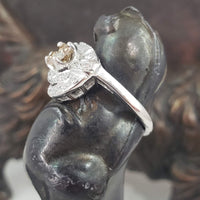 14k gold white RETRO mid century champagne diamond Ring