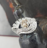 14k gold white RETRO mid century champagne diamond Ring