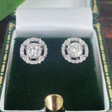 14k gold white gold old European cut diamond Deco style halo studs - .79ct tw