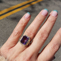 14k tri colored gold c.1920's floral filigree Deco amethyst & seed pearls