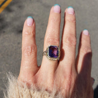 14k tri colored gold c.1920's floral filigree Deco amethyst & seed pearls