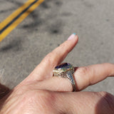 14k tri colored gold c.1920's floral filigree Deco amethyst & seed pearls