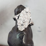 18k white gold Diamond estate Art Deco c.20's filigree glove shield Ring
