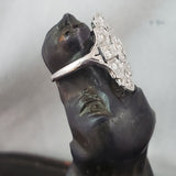 18k white gold Diamond estate Art Deco c.20's filigree glove shield Ring