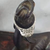 Platinum Art deco c.1920s filigree 1.43ct diamond & sapphire ring