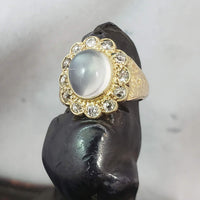 10k yellow gold Victorian Moonstone & diamond ring