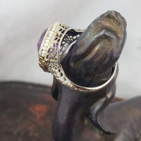 14k tri colored gold c.1920's floral filigree Deco amethyst & seed pearls